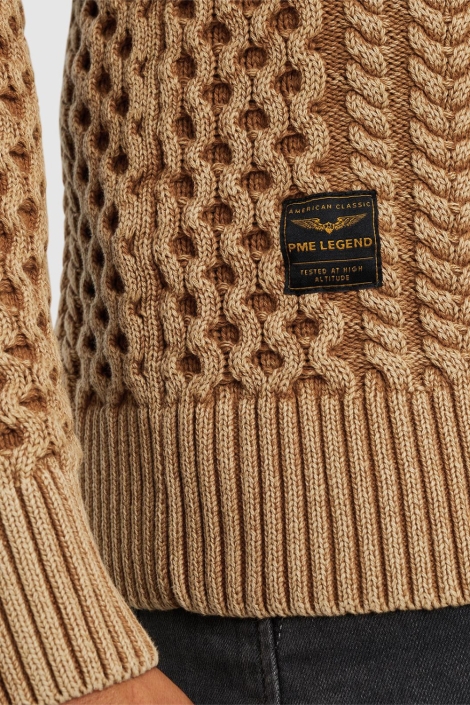 PME legend r-neck garment dye cable knit